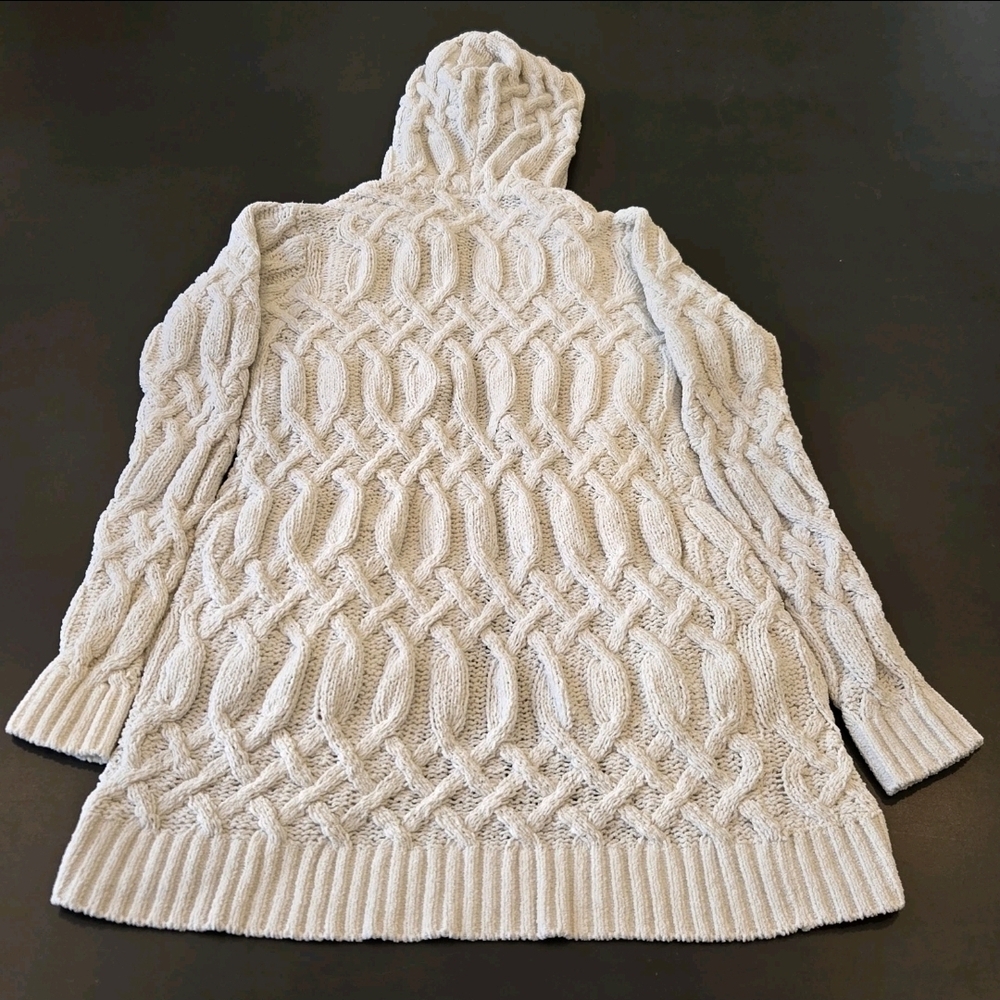 Open Cardigan Sweater S Cream Chunky Knit Thick Waffle Fisherman Derek Heart - Picture 2 of 13